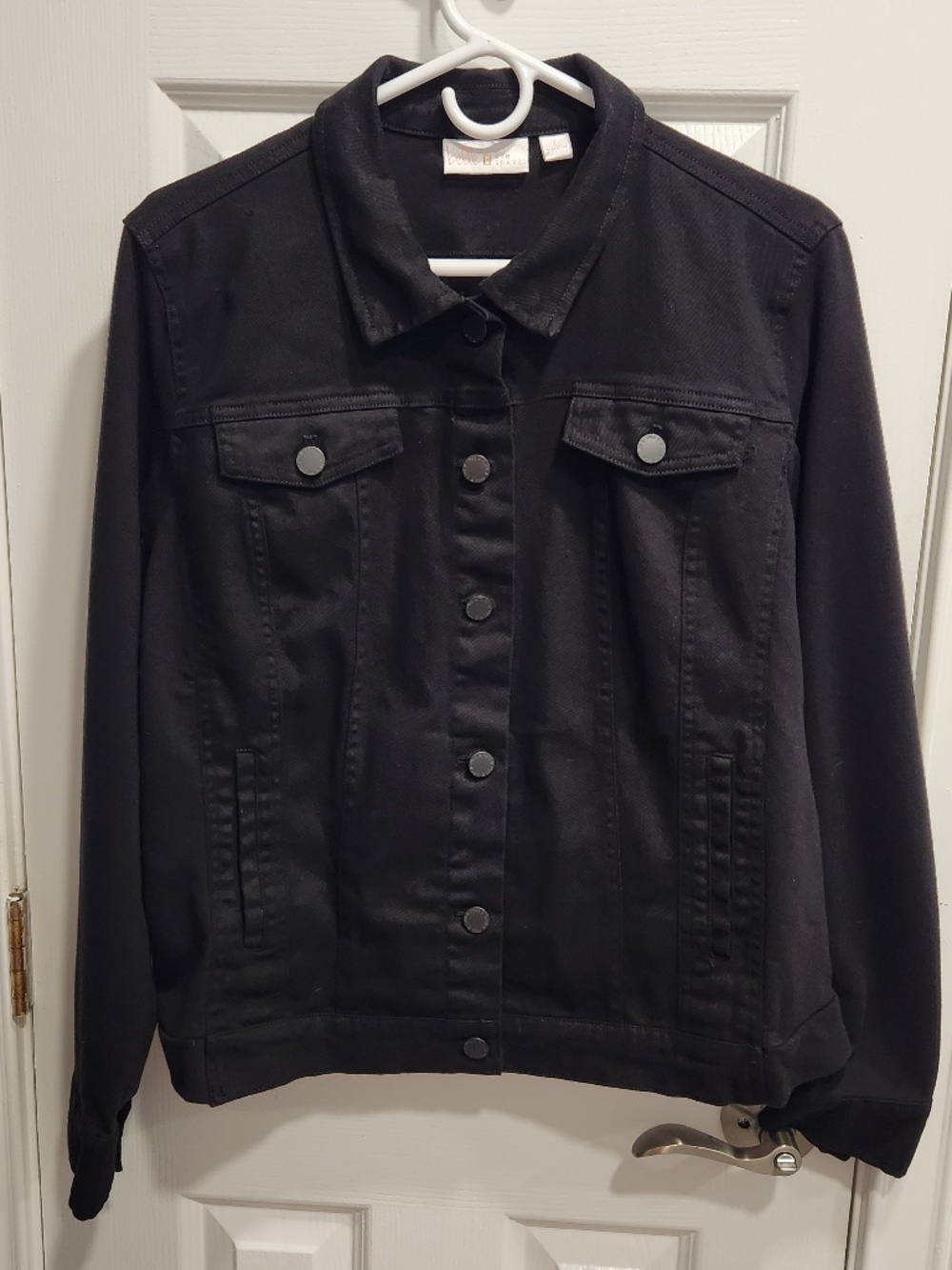 Belle by Kim Gravel Black Jacket Sz L Twill Front with Knit Back and Sleeves